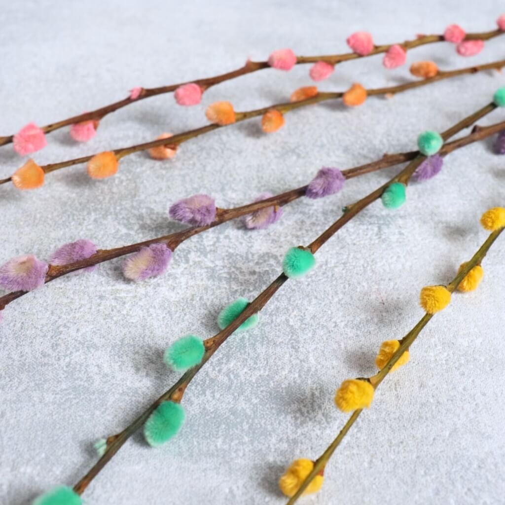 Stabilizované větvičky kočiček mix barev, přírodní sušené dekorace do kytic, věnců a jarních aranžmá